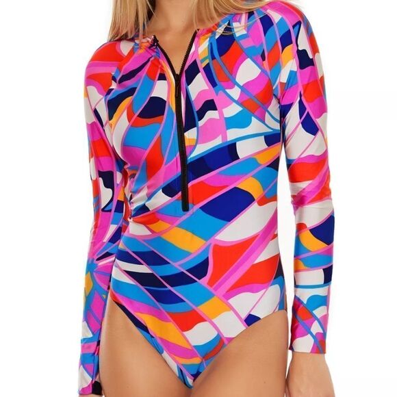NEW 2023 TRINA TURK RIO ZIP-UP PADDLE SUIT RASH GUARD SWIMSUIT SIZE XLAR… - Picture 9 of 16